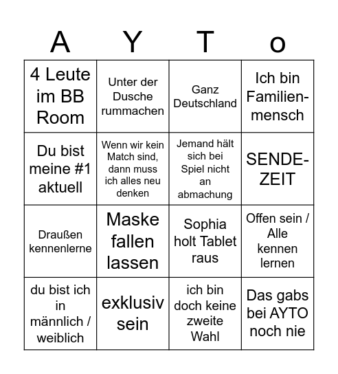 AYTO Bingo Card