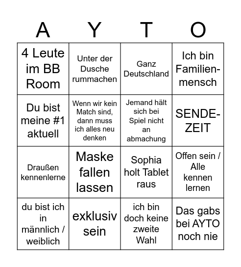 AYTO Bingo Card