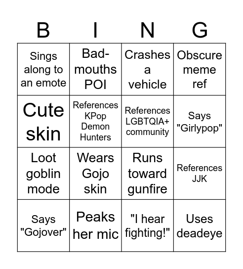 Maddie-go Bingo Card