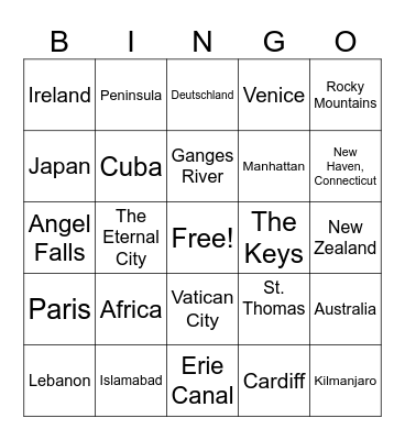 TRingo #56 On The Map Bingo Card