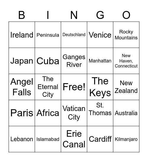 TRingo #56 On The Map Bingo Card