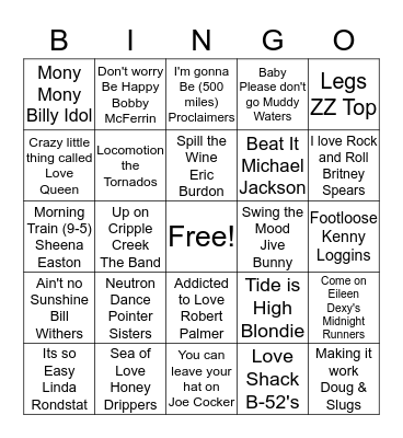 Music Bingo #1 Bingo Card