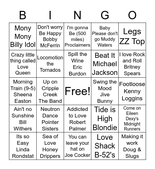 Music Bingo #1 Bingo Card