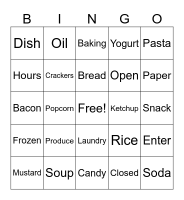 Market Basket Words Bingo Card
