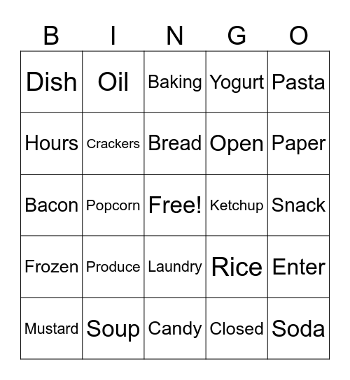 Market Basket Words Bingo Card