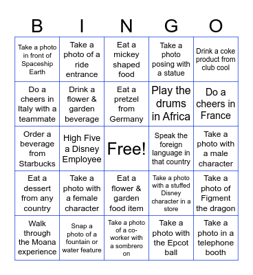 Epcot Bingo Card
