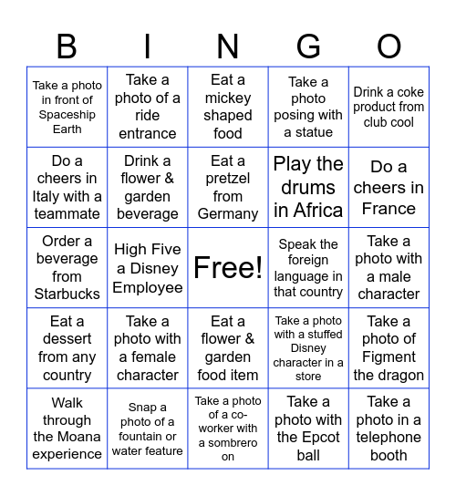 Epcot Bingo Card