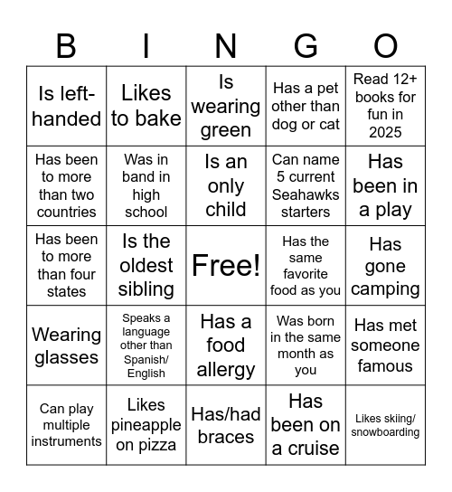 Icebreaker Bingo: Find Someone Who Bingo Card
