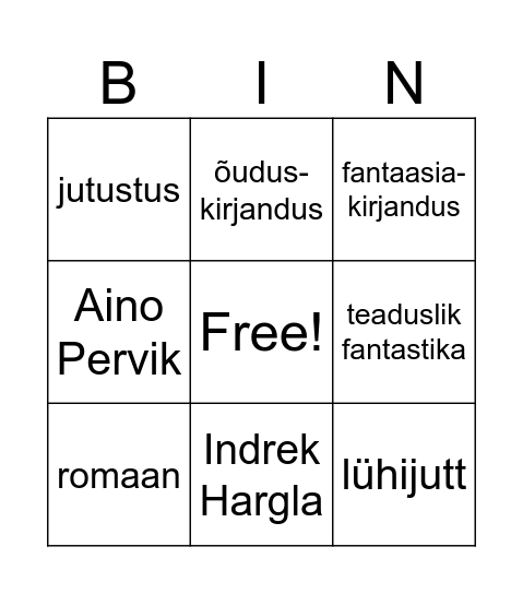 Väljamõeldud maailmad Bingo Card