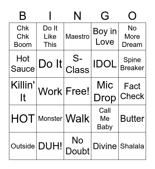 K-POP PARTY BINGO Card