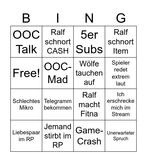 RP Bingo Card