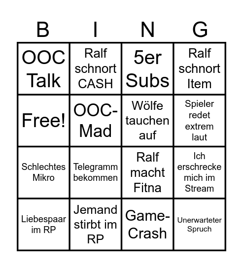 RP Bingo Card