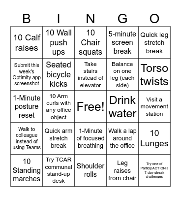 TCAR Make Room to Move Bingo Card