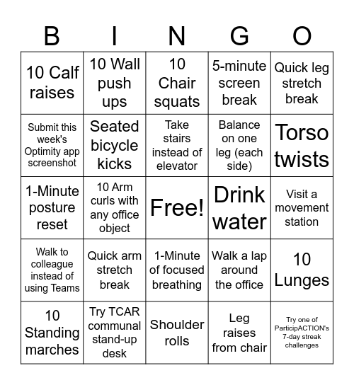 TCAR Make Room to Move Bingo Card