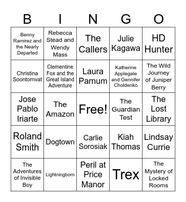 Battle of the Books 25-26 Titles and Authors Bingo Card