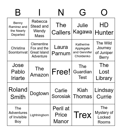 Battle of the Books 25-26 Titles and Authors Bingo Card
