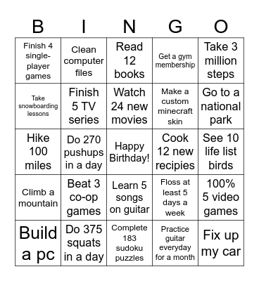 Yearly Bingo Card