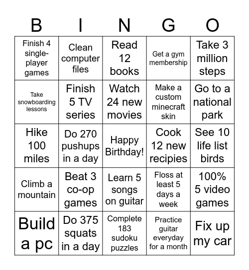 Yearly Bingo Card