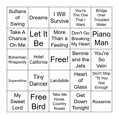 Round 1: 1970s Classics Bingo Card
