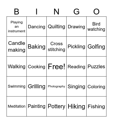 Hobbies Bingo Card