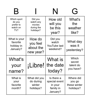 Estudiante Estrella Enero Bingo Card