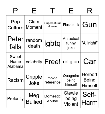 Family Guy OOC Bingo Card