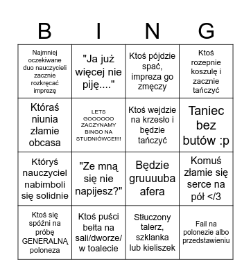 Studniówka!! :D Bingo Card