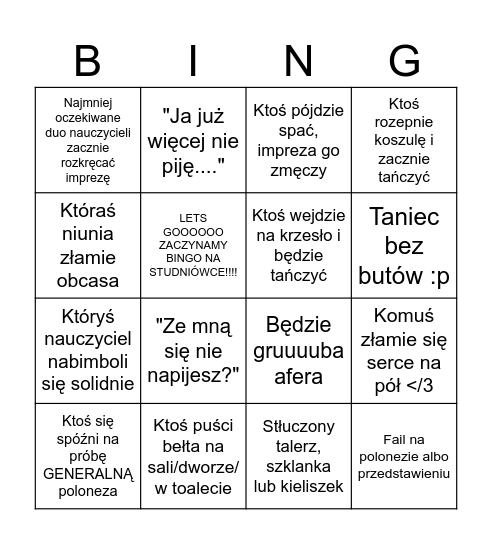 Studniówka!! :D Bingo Card
