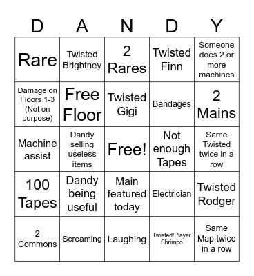 Dandy's World Bingo Card