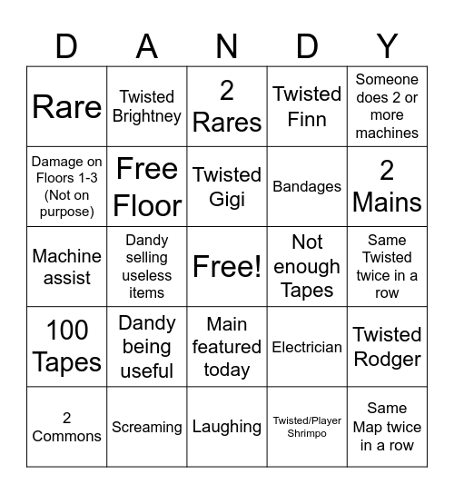 Dandy's World Bingo Card