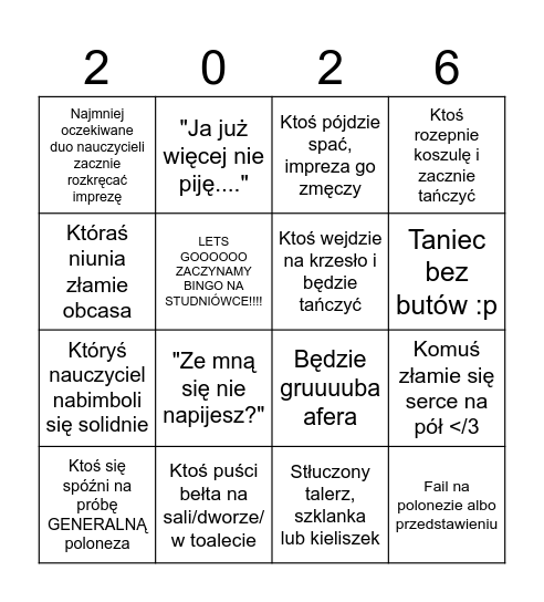 Studniówka!! :D Bingo Card