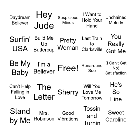 Round 4: 1960s Favorites Bingo Card