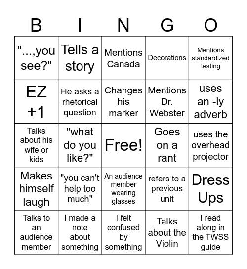 IEW BINGO Card