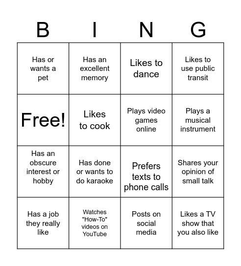Find Someone Who.. Bingo Card