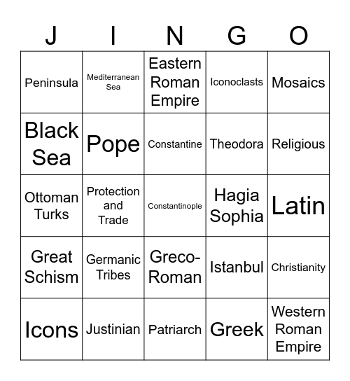 Byzantine Empire Jingo Bingo Card