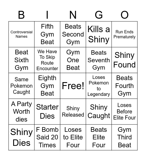 Soul Link Nuzlocke Bingo Card