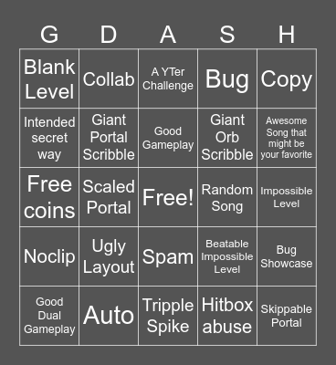 Recent Tab Bingo (Geometry Dash) Bingo Card