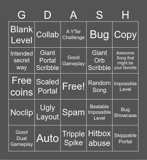 Recent Tab Bingo (Geometry Dash) Bingo Card