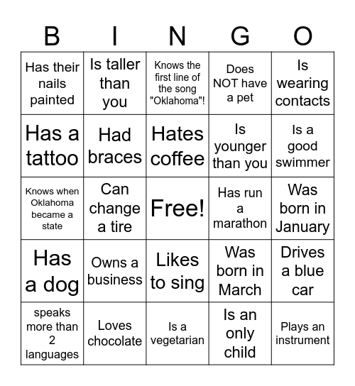 Find someone who Bingo Card