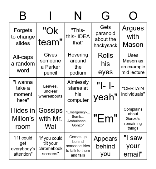 Parker Beginning Debate Bingo Card