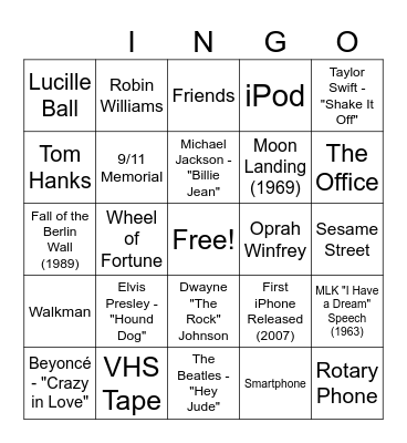 Generational BINGO Card