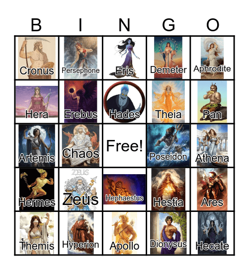 Greek Gods, Goddesses and Titans Bingo Card