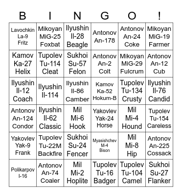 Warsaw Pact Bingo Card