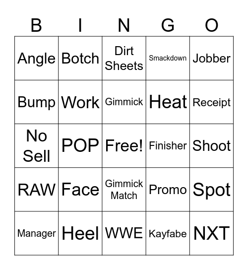Wrestling terms Bingo Card