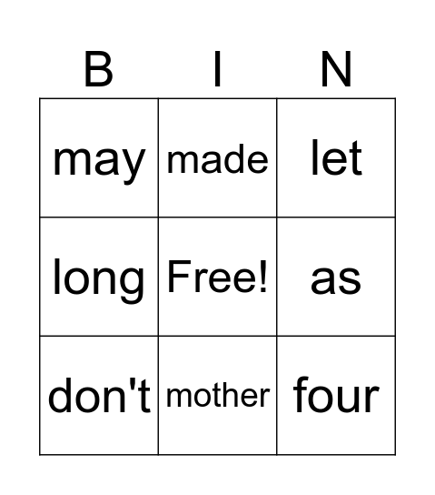 Untitled Bingo Card