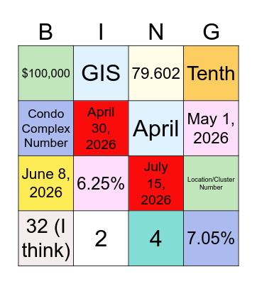 Assessment Bingo Card