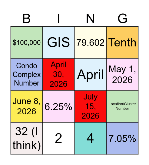 Assessment Bingo Card