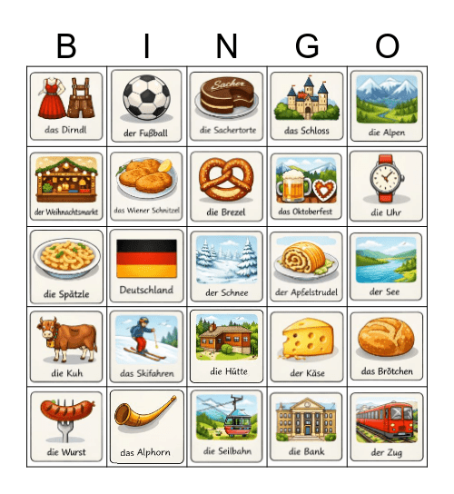 Deutschsprachige Länder Bingo Card