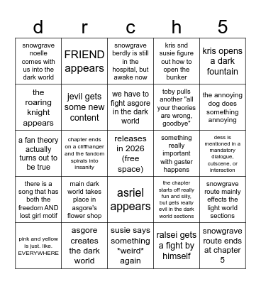 deltarune chapter 5 predictions bingo Card