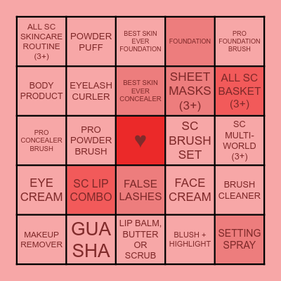 SEPHORA COLLECTION VALENTINE'S BINGO Card